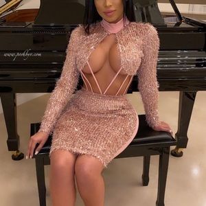 Pink Sequin Cut Out Party Dress